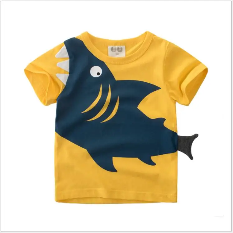 

1-8 Years Kids Baby Boys Tops T-shirt Summer Baby Cotton Tees Clothes Toddler Boy Yellow Shark T-Shirts Children Casual Clothes