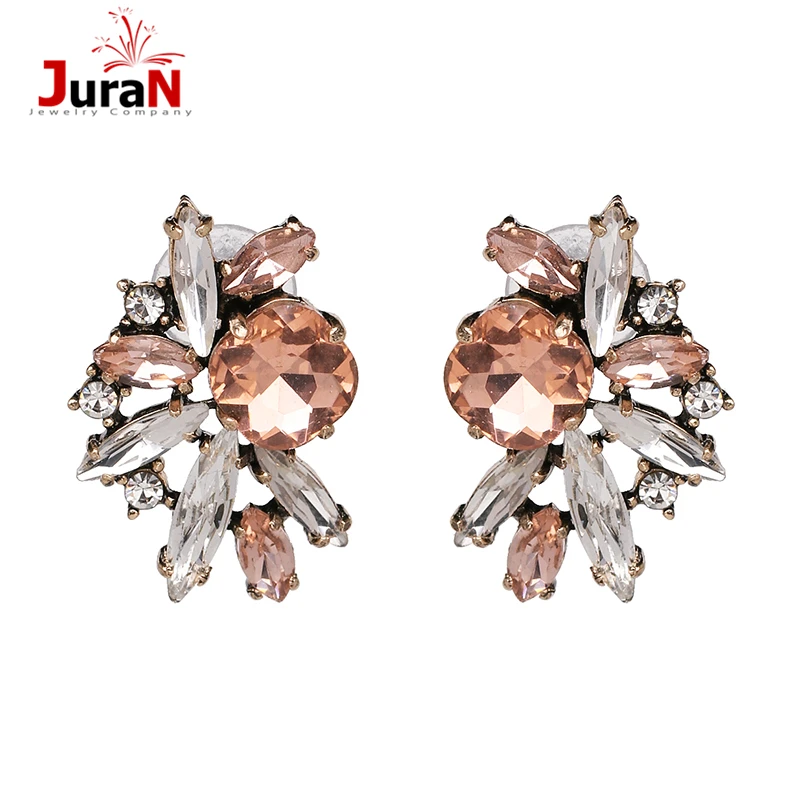 

JURAN Chic simple Pink Crystal Rhinestone Earrings For Women Trendy Statement Stud Earring Girl Party Jewelry Wholesale