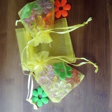 500 шт 13*18 см желтая подарочная Сумка из органзы стенд для ювелирных украшений сумка на шнурке для браслета/ожерелья Мини сумка из пряжи