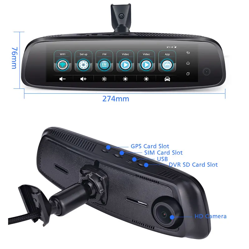 Зеркало заднего вида ANSTAR 8 дюймов 4G 3 канала камера s 2 ГБ + 32 Android 5 1 1080P GPS Wi