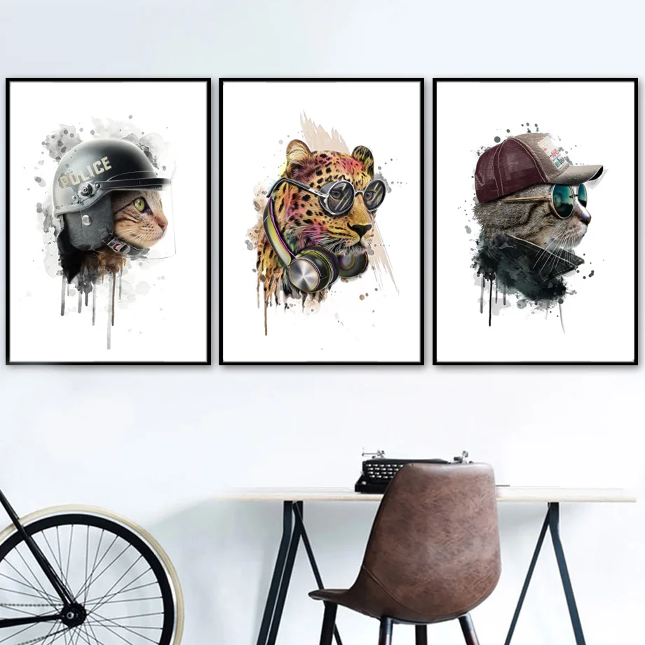 Cartoon-Bear-Leopard-Cat-Guitar-Music-Wall-Art-Canvas-Painting-Nordic-Posters-And-Prints-Animal-Wall(1)