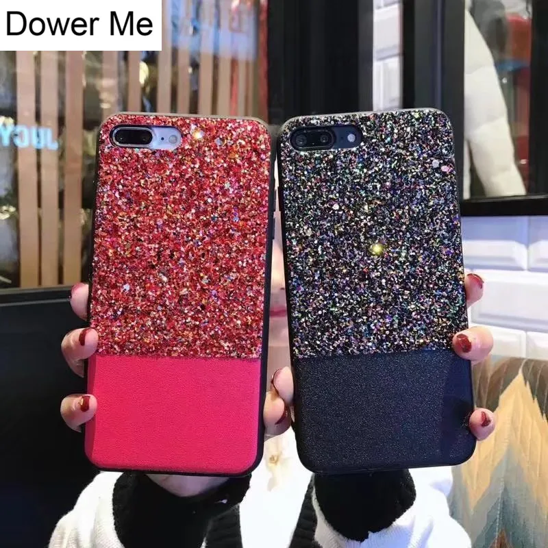 Роскошный модный чехол для iPhone X 8 7 6 6S Plus из искусственной кожи с блестками и