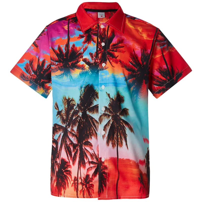 2019 Новый Для мужчин; короткий рукав гавайская рубашка Летний стиль Пальма Для мужчин Повседневное пляжные гавайская рубашка Slim Fit Мужская