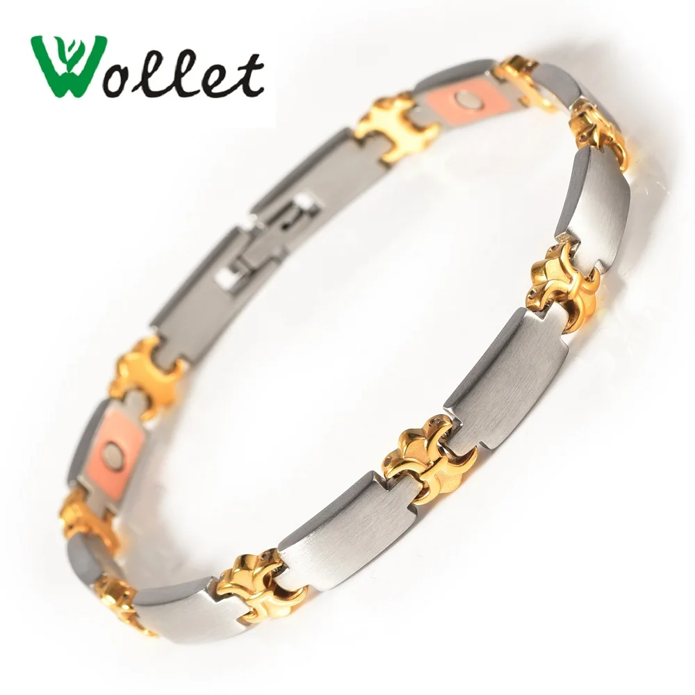 

Wollet Jewelry Stainless Steel Magnetic Bracelet for Women Silver and Gold Color One Row All Magnets Health Care Healing Energy