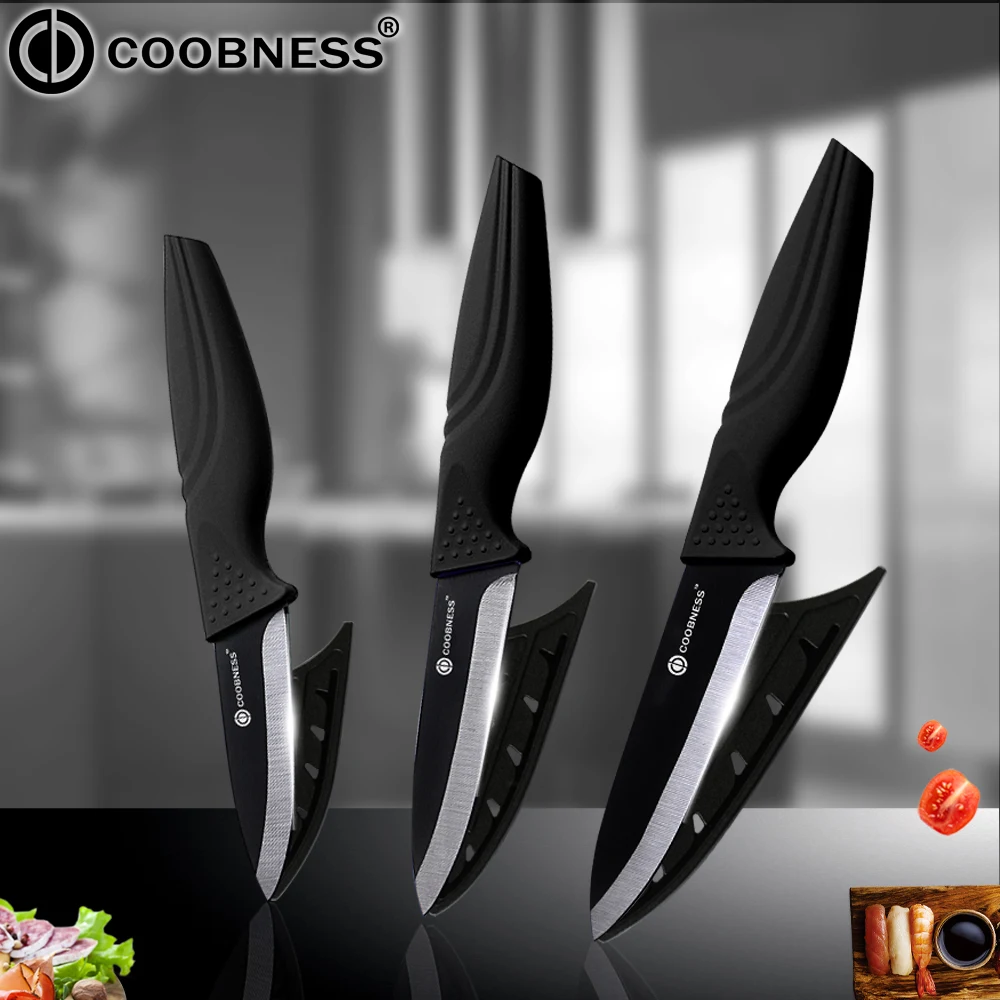 

COOBNESS 3pcs/Set Ceramic Knife Black Blade Kitchen Knives Fruit Utility Slicing Ceramic Knives For Meat Vegetable With Covers