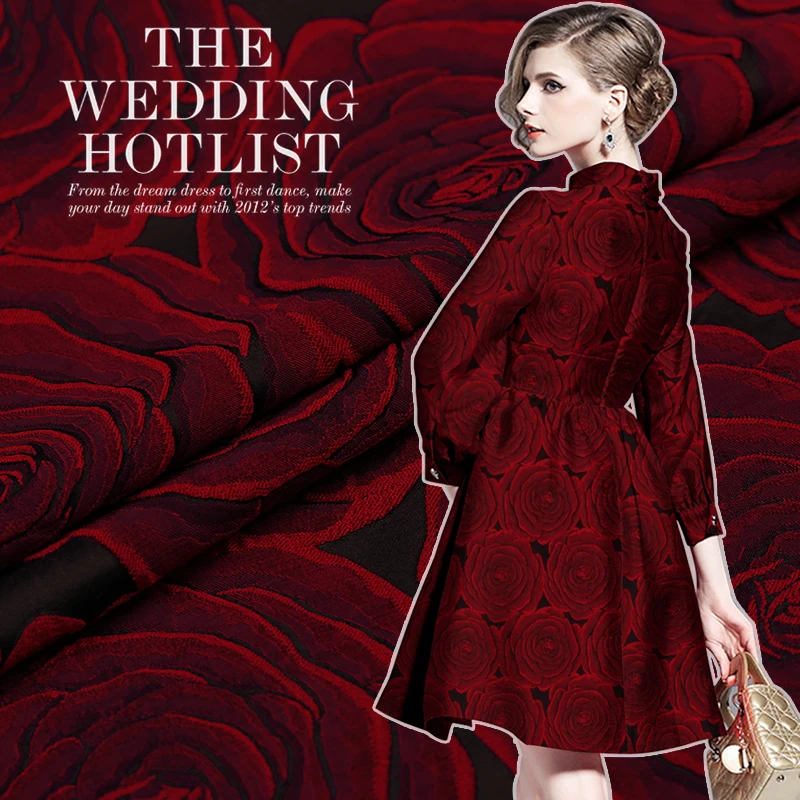 Красная роза Франция импортирует модные жаккардовые ткани для платья пальто tissus telas tecido tissu au metre tela Рождественская Ткань DIY