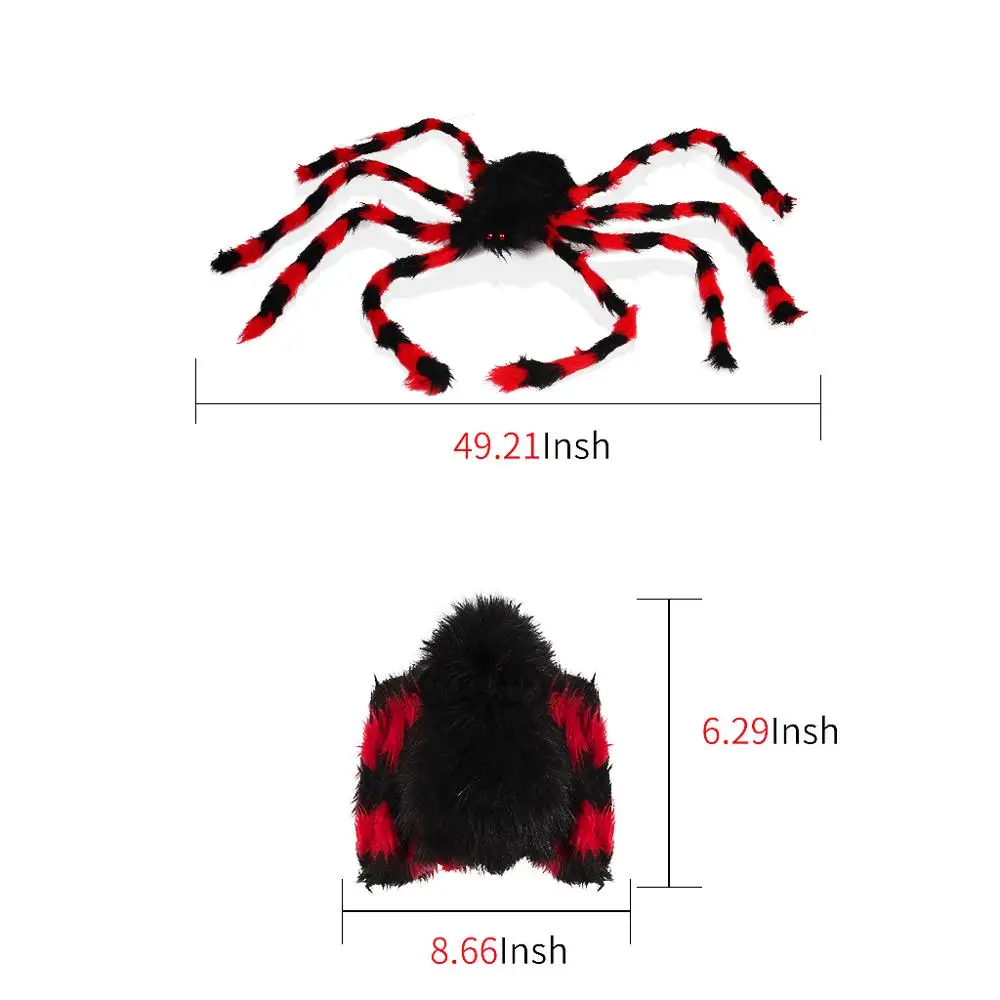 49inch Large Spider For Halloween Party Decorations Indoor Outdoor Yard Decor Scary Plush Spider Props (Black And Red) (2)