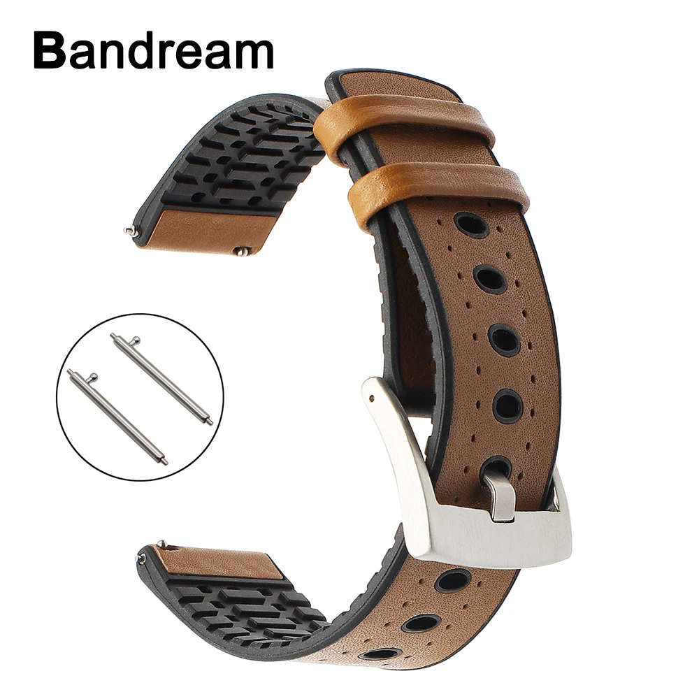 

Genuine Leather + Silicone Rubber Watchband 22mm for Tissot Luminox Hamilton Mido Longines Watch Band Quick Release Wrist Strap