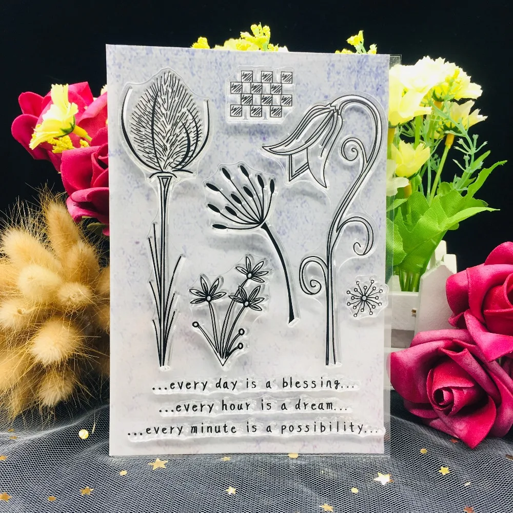 

Flower Transparent Clear Silicone Stamp DIY Scrapbook Sticker Album Envelope Diary Home Decoration Ordinary Rubber Stamps A350