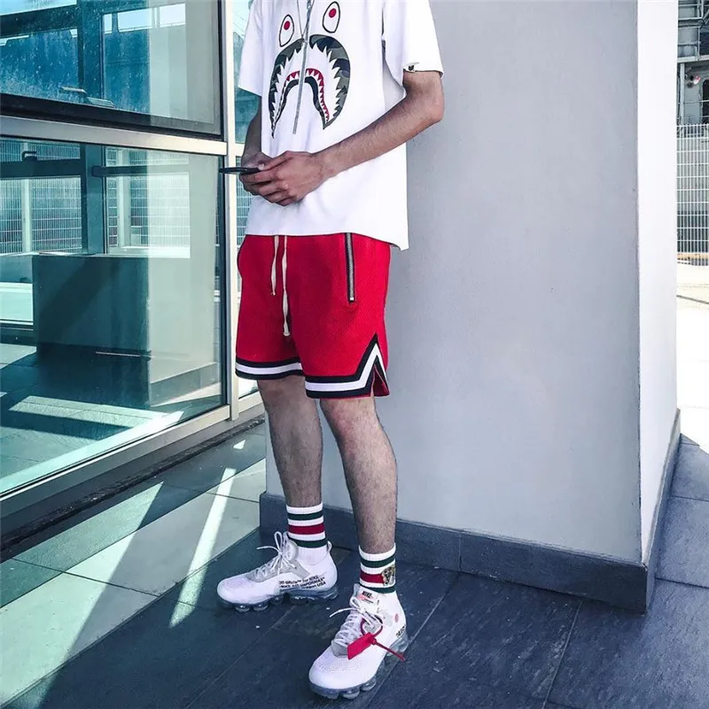 Летние мужские шорты в стиле хип-хоп с двойным слоем и карманами на молнии, мужские шорты со шнурком