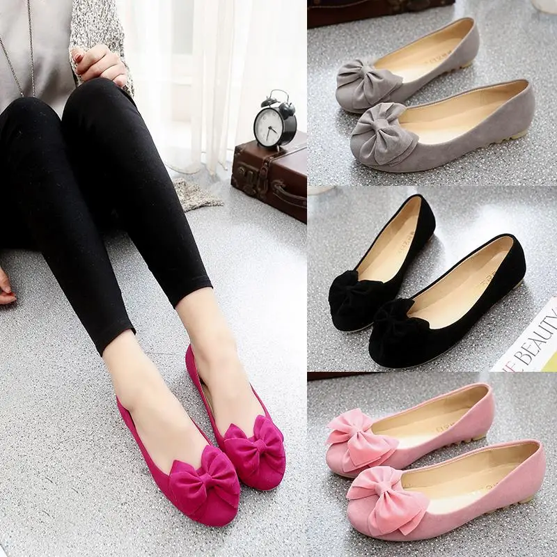 

2018 Spring Summer Women Loafers Candy Color Bowtie Slip On Suede Ballet Flats Solid Sweet shoes Flat Woman Round Toe Boat Shoes