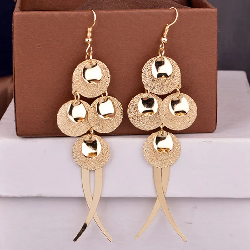 

SUKI Exaggerate Round Metal Circle Dangle Earrings Matte Gold Silver Drop Earrings For Women Long Earring Party Jewelry Gifts