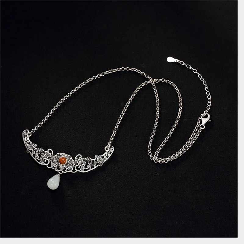 Женские Чокеры в этническом стиле ручной работы из настоящего твердого 925 пробы серебра, винтажное тайское серебряное Нефритовое ожерелье с цепочкой