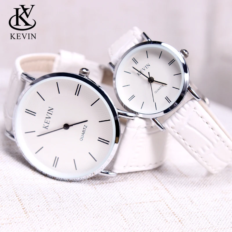 KEVIN KV Мода Cpuple часы кожа для мужчин для женщин часы студентов подарок простой кварцевые наручные часы для девочек и мальчиков дропшиппинг - Цвет: Белый