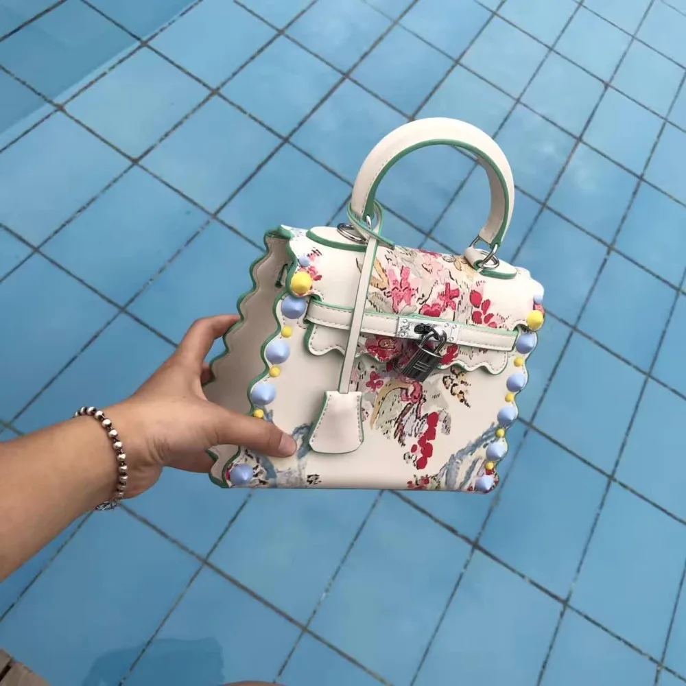

Europe Hot Fashion Ladies Ruched Rivet Printing Luxury Handbags Women Bags Designer Handbags High Quality Shoulder Tote Bag