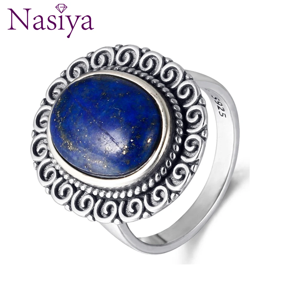 

Nasiya Big Trendy Oval Blue Lapis Engagement Rings For Women Antique 925 Sterling Silver Jewelry Anniversary Wedding Party Gift