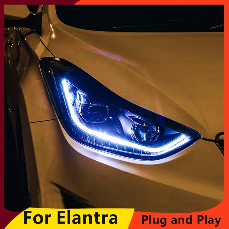 KOWELL автомобильный Стайлинг для 2012- фары для автомобиля Hyundai Elantra стример Поворотный Светодиодный светильник головной светильник DRL Bi Xenon объектив Высокий Низкий Луч