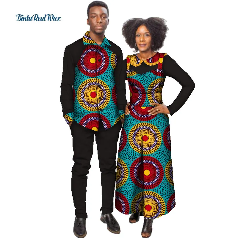 Африканский принт комбинезон с рубашкой для женщин Базен Riche Мужская рубашка и брюки наборы африканская одежда Lover свитшот для пар WYQ129 - Цвет: 20