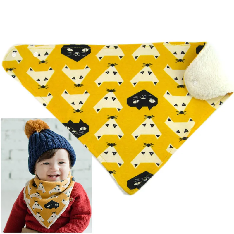 Yellow cats Теплые зимние нагрудники для девочек, нагрудники со звездами для маленьких мальчиков, хлопковые плюшевые детские шарфики, нагрудники для кормления детей - Цвет: Yellow cats