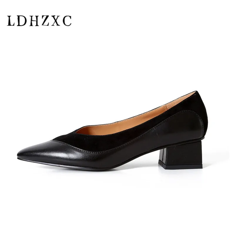 

LDHZXC Fashion Women Pumps Female Suede Sheepskin High Heels Genuine Leather Slip On Women Dress Party Comfy black Shoes