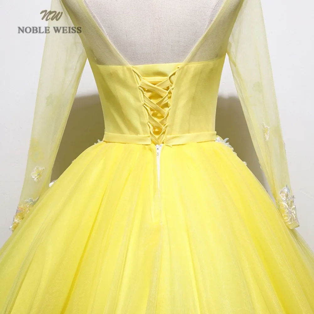 NOBLE WEISS бальное платье бальные платья аппликации бисером длиной до пола желтая органза формальное платье выпускного вечера с длинными рукавами