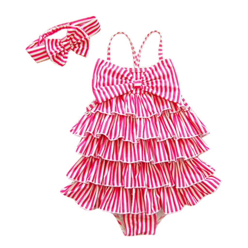 Kid Baby Girl One Piece Stripe Bikini Ruffle Swimwear Swimsuit Bathing