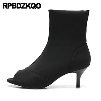 

women ankle boots medium heel shoes peep toe 10 2018 fetish big size sexy black extreme summer stiletto plus short luxury high