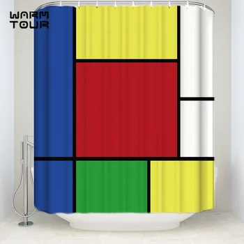 

Bath Shower Curtains Colorful Checked Squares Rectangle Mildew-resistant Bathroom Sets with Hooks Blue Yellow Red Green White