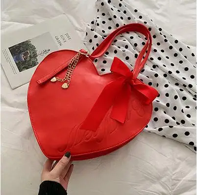 Милая модная повседневная сумка в стиле Лолиты с бантом в виде красного сердца, женская сумка-тоут, женская сумка для покупок, дизайнерская сумка - Цвет: Красный