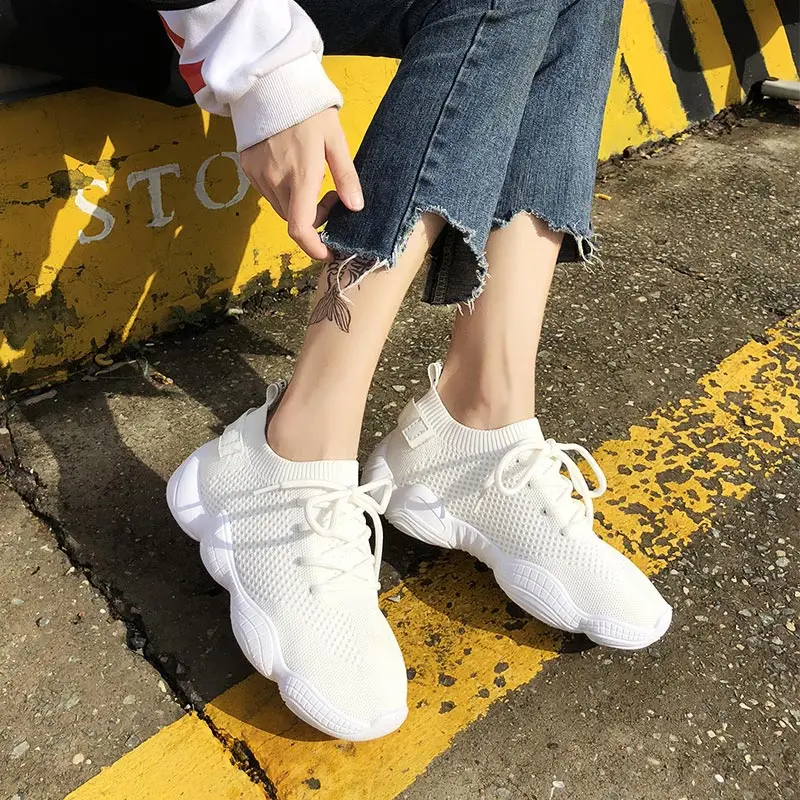 Summer Breathable Sock Sneakers Women Shoes Sport Woman Shoes Sports Women's Running Shoes 2019 White Sapato Feminino Walk A-259