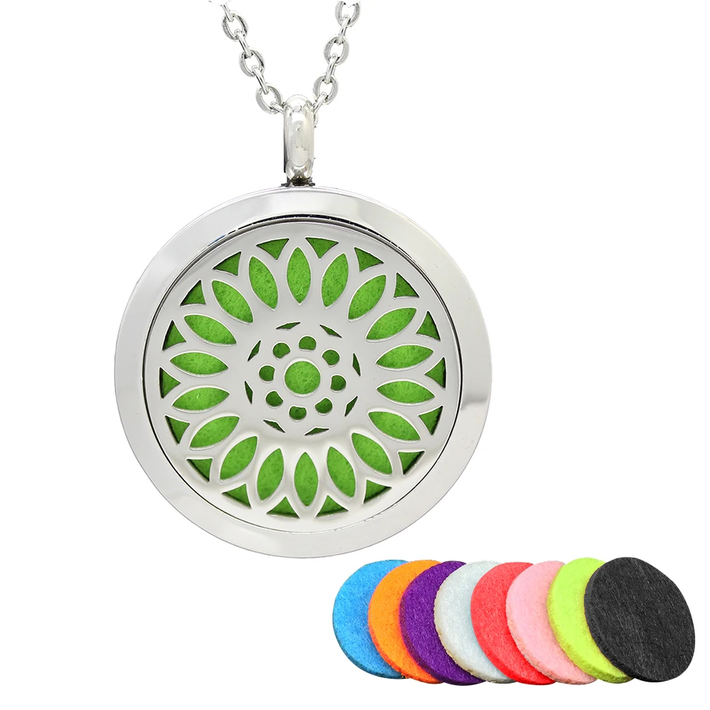Aromatherapy Essential Oil Diffuser Stainless Steel Necklace Round