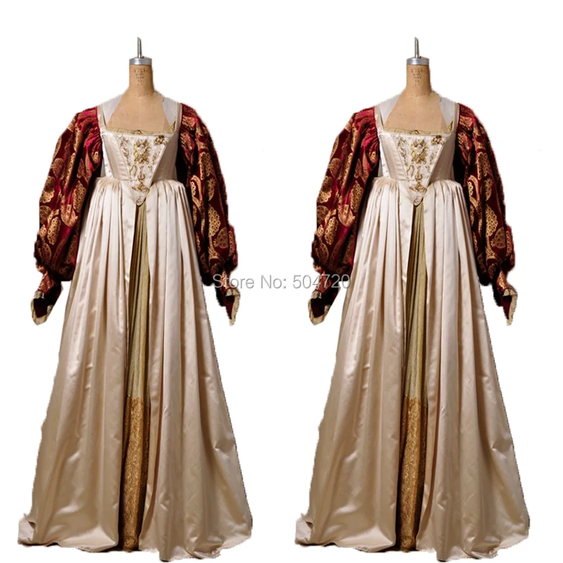 

Tailored!Elegant Champagne Satin Duchess Queen 17 century regency Renaissance Gothic Theater medieval Gown Ball dress HL-199