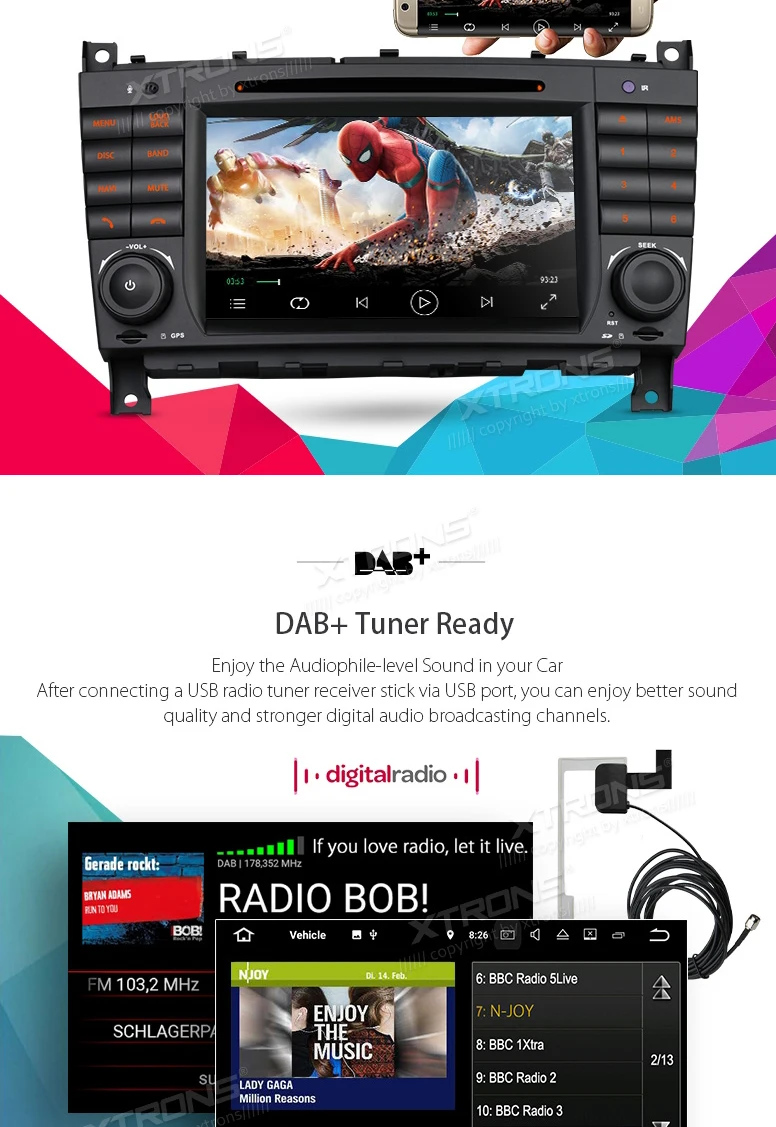 Top XTRONS 2 Din 7" HD Android 7.1 Radio GPS HDMI Car DVD Player for Mercedes Benz W209 W203 C180 C200 C220 C230 C240 C250 C270 W463 11