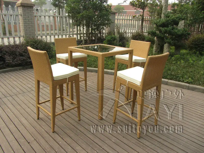 5pcs Luxury All Weather Resin Wicker Bar Set For Home Patio Balcony