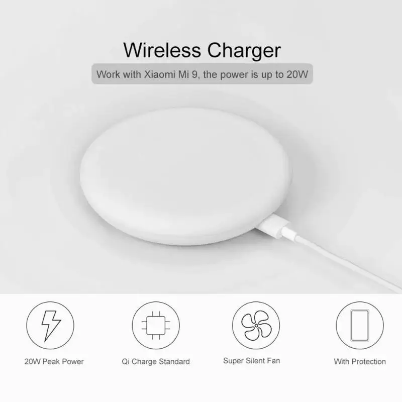 

Original Xiaomi Fast Wireless Charger 20W Max Turbo Charging for Mi 9 10W for MIX 2S/3 5W General for Qi Cellphone Huawei iPhone