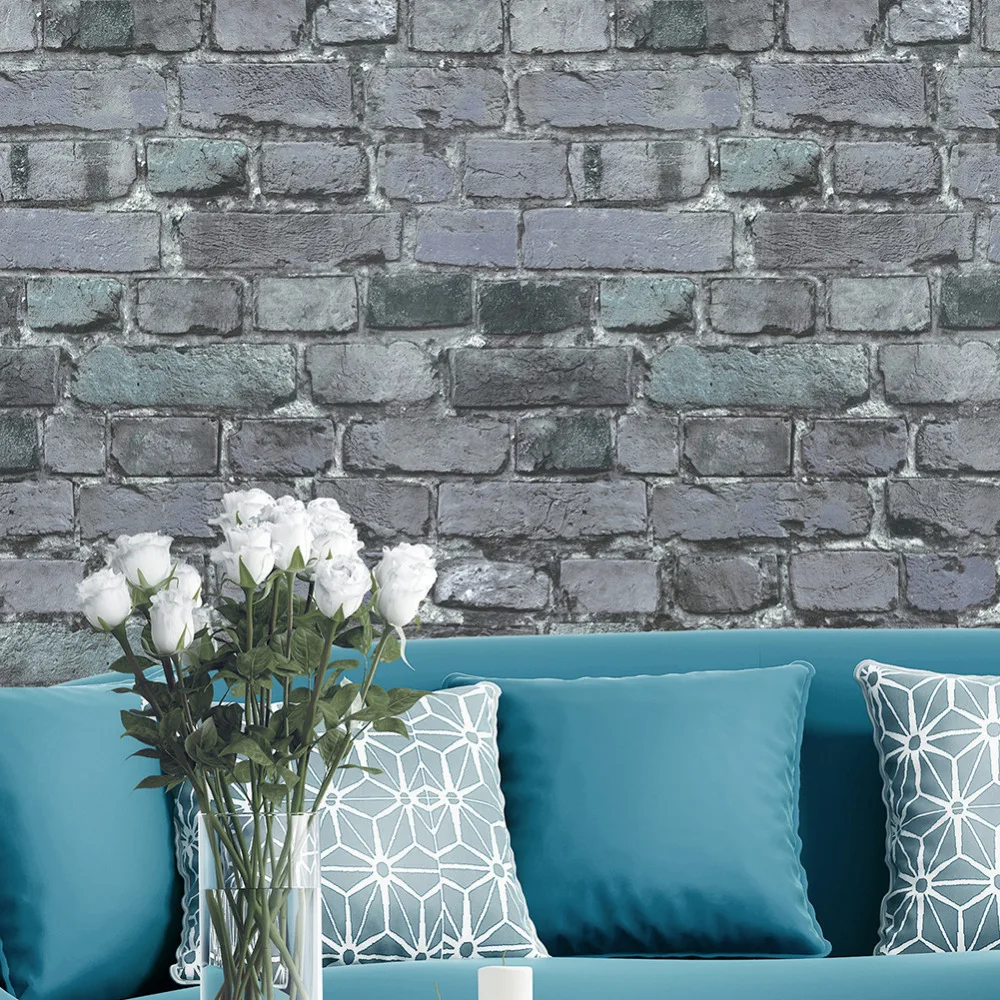 HaokHome 3D Виниловые обои из искусственного кирпича в рулонах темно