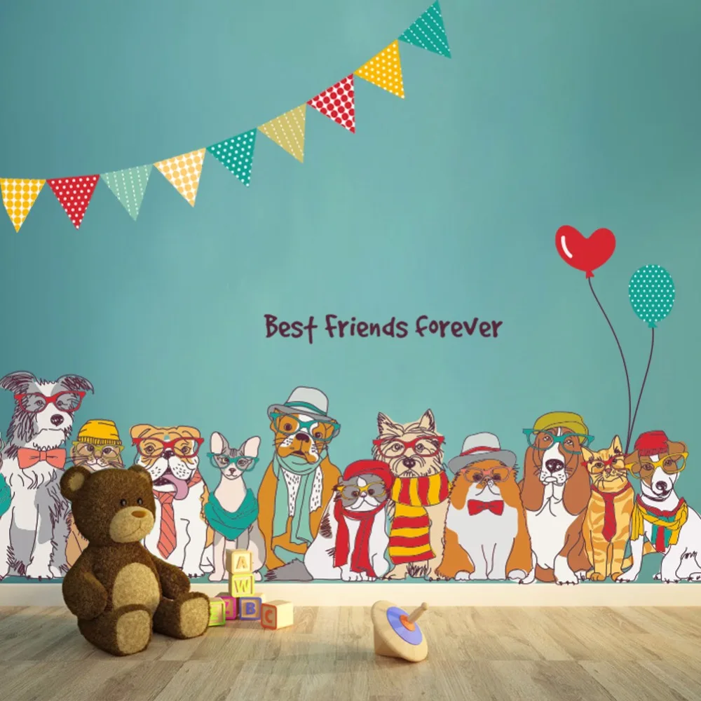 

Cartoon Dog Best Friends Wall Stickers for Kids room Nursery Party Wall Decor Vinyl Removable Art Mural Decals PVC Wallpaper dc8