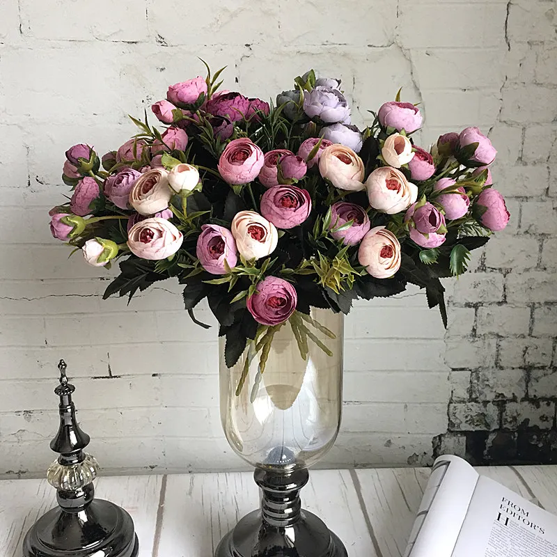 9Heads mini silk Artificial Flowers peony Camellia for Home christmas decoration fake Flower bouquet wedding bridal supply 7 2019-01-13 115045