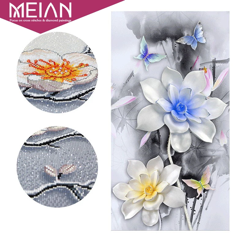 Meian Special Shaped Flower Lotus Diamond Embroidery Full DIY Diamond Painting Cross Stitch Diamond Mosaic Bead