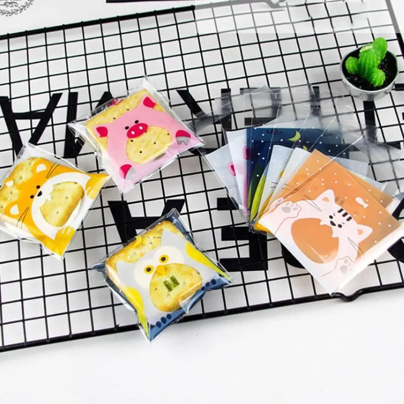 

100pcs Plastic Transparent Biscuit Cookie Bread Bags Baking Pack Cute Cat Pattern Packaging Candy Gift Ba #A10