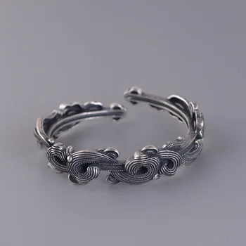 

S999 sterling silver solid state retro craft Thai silver national style auspicious cloud wishful opening woman's bracelet