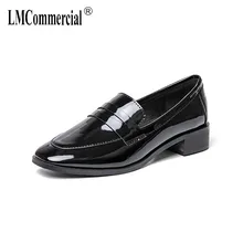 Women's shoes British style flat shoes female retro square head thick and lacquer leather pure color loafers women casual shoes Women's shoes British style flat shoes female retro square head thick and lacquer leather pure color loafers women casual shoes