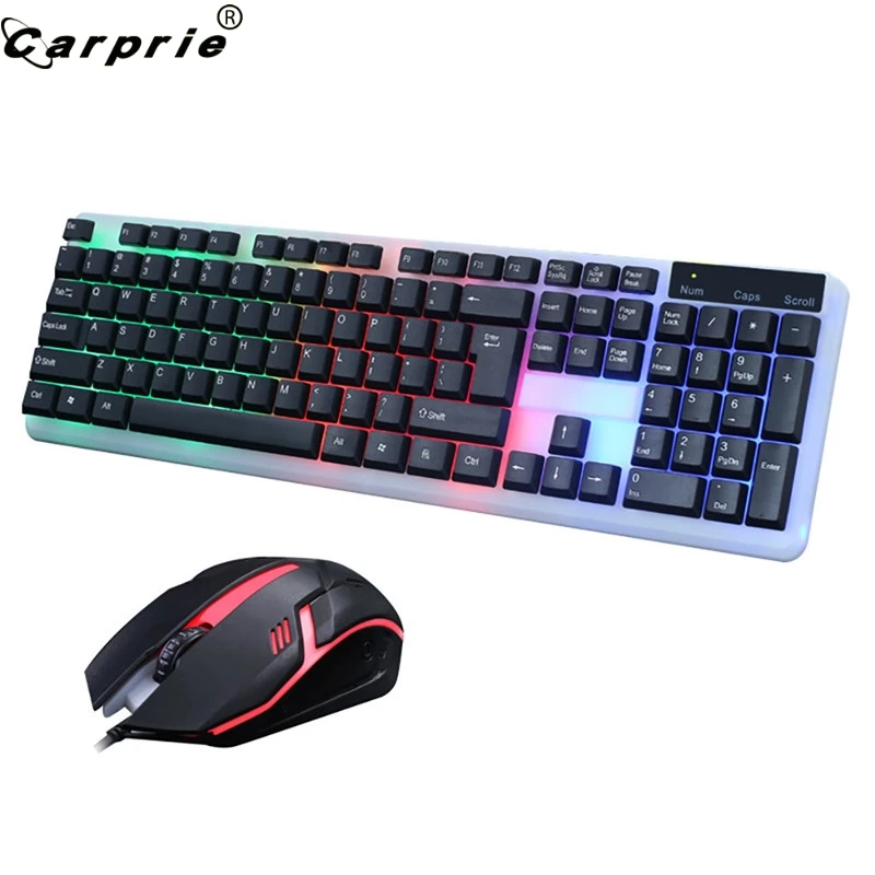 

CAPRPIE T11 Colorful LED Illuminated Backlit USB Wired PC Rainbow Gaming Keyboard Mouse Set 81219