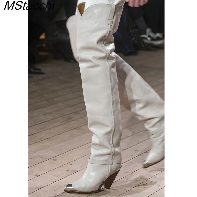 Mcacchi/; модные высокие сапоги до бедра с острым металлическим носком; женские полусапожки без застежки с заклепками и заклепками; ботинки на высоком каблуке-шпильке, украшенные кисточками