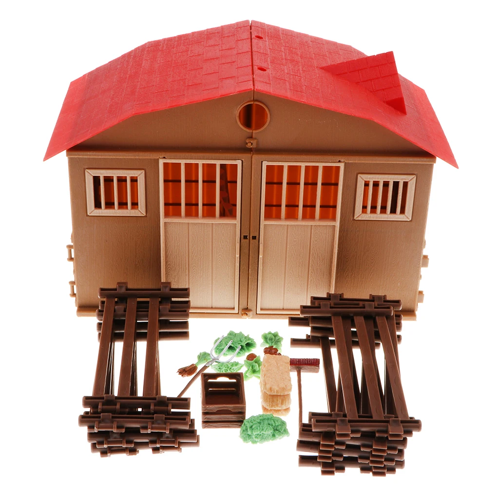 Plastic DIY Assembling Farm Cabin Scene Building Construction Kits Kids Creative Toy Birthday Gifts