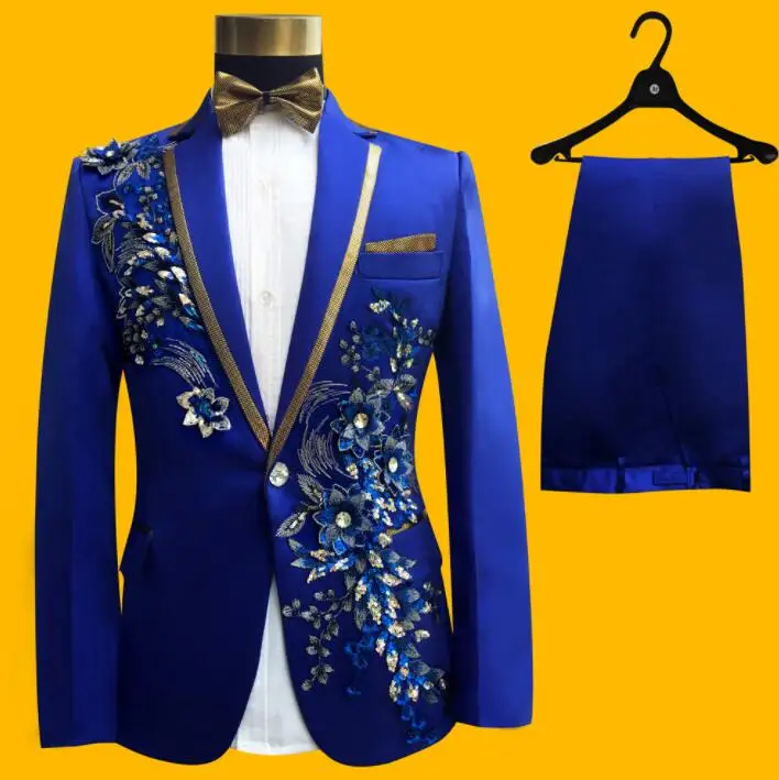 

Blazer men suit set with pants Sequin Slim stage chorus mens suits trajes de hombre singer stage clothing formal dress