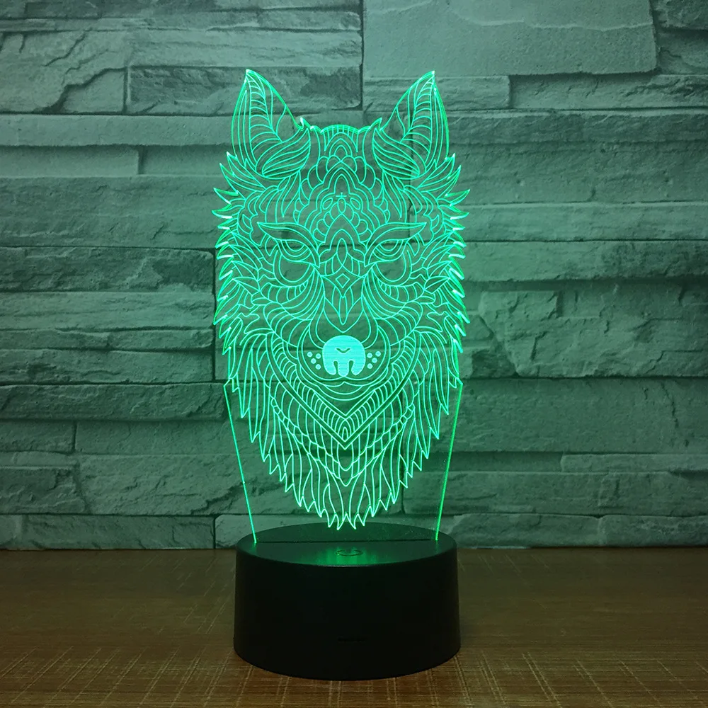 3D Wolf head night light 7 color led lamp Halloween gift atmosphere