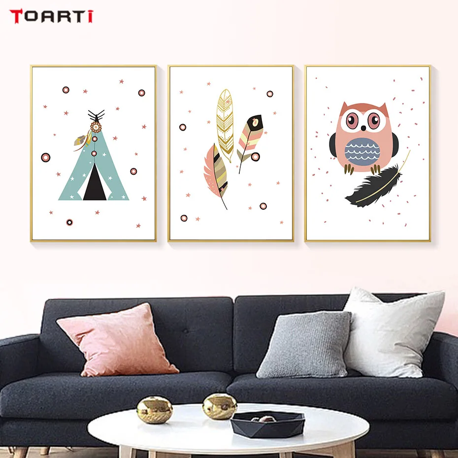 Funny Owl Feather Indian Tent Canvas Art Painting (4)