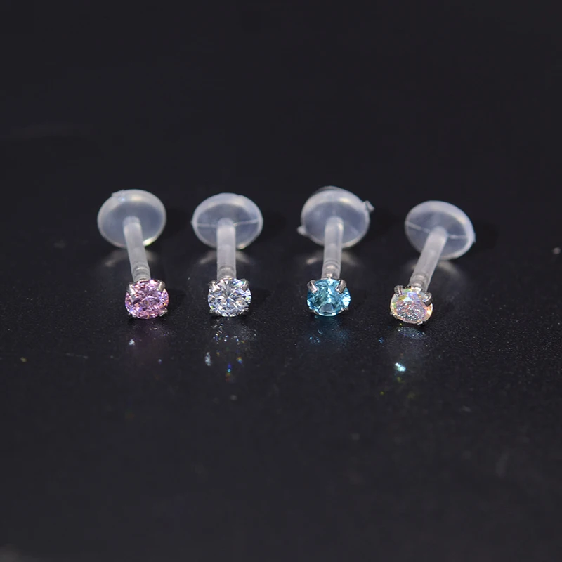 1 Pc Lip Labret Prong Piercing Setting Zircon Tragus Cartilage Flexible Bioplastic Labret Monroe Lip Ring Piercing Jewelry 16G - Image 4