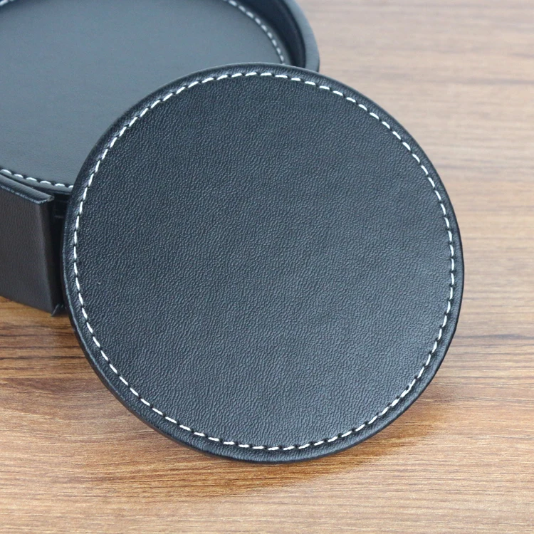 Round Leather Coaster Drink Placemat Coffee Tea Cup Mat & Holder Waterproof 